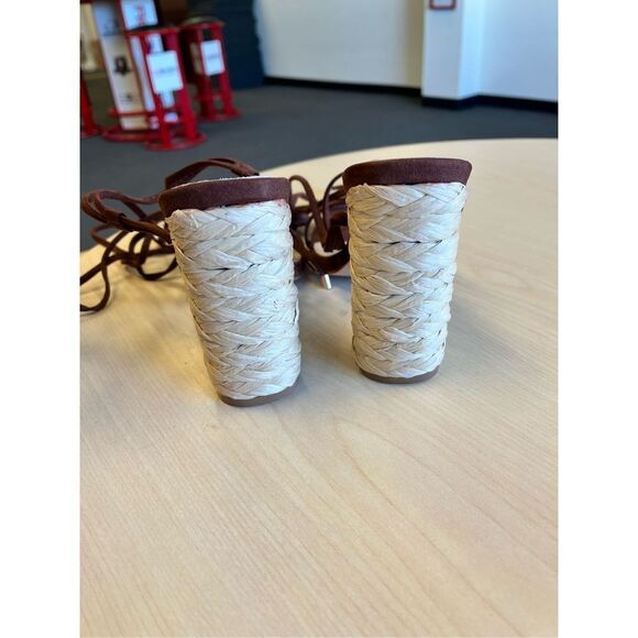 Lulus Cordell Espresso Sueded Ankle Wrap Sandals sz 8 NWOT - Picture 5 of 6